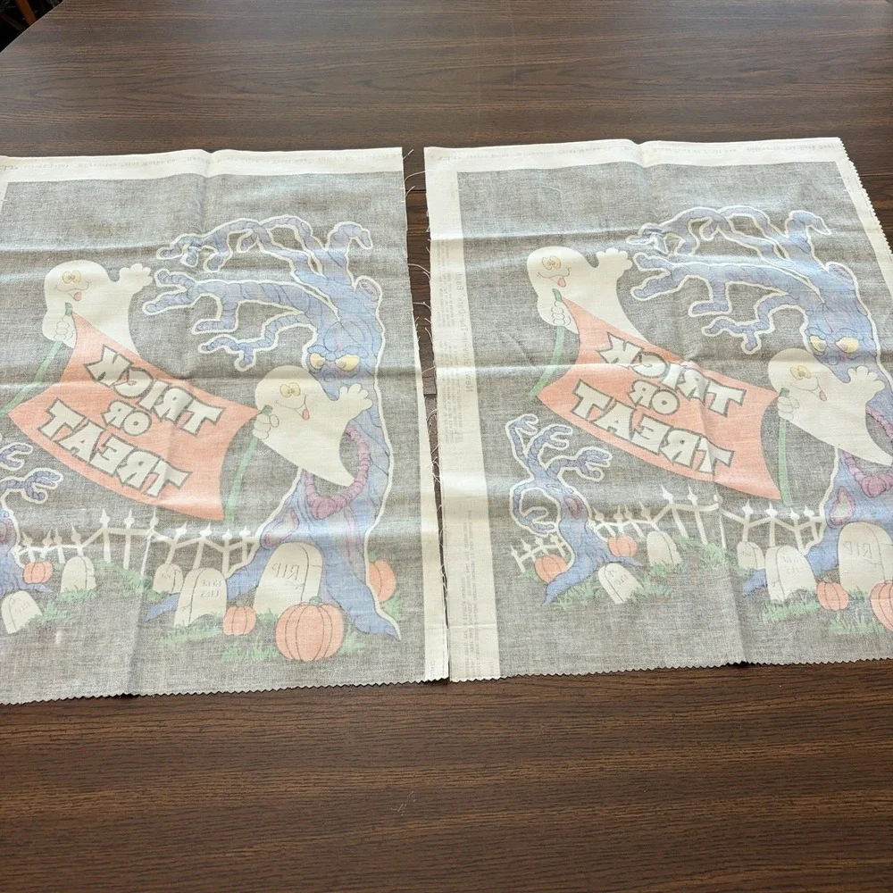 Vintage Halloween Trick Or Treat Haunted House Cranston Fabric Panels Cut Sew